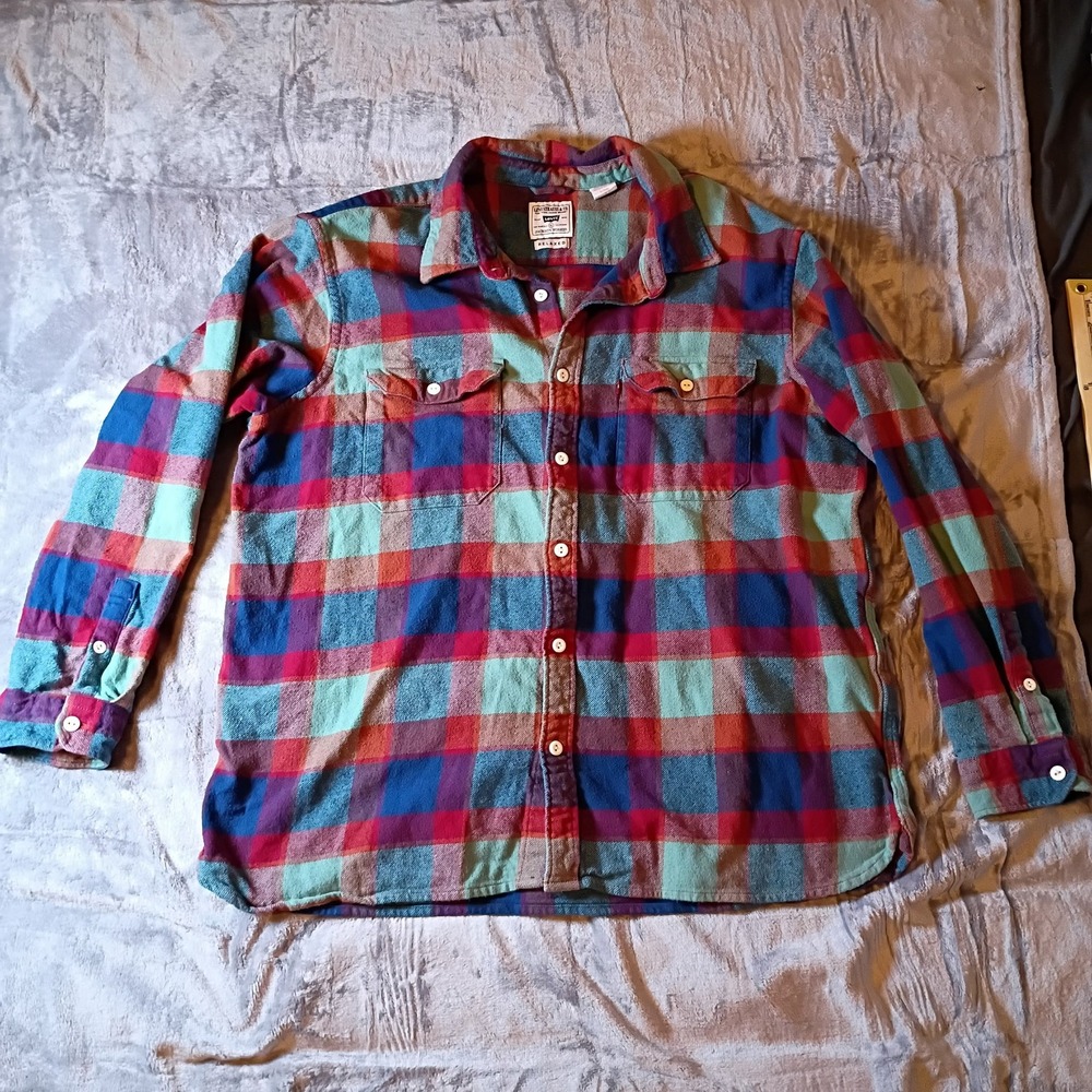 Levis Jackson Worker‎ Flannel Shirt Mens XL Relaxed Fit Plaid Multi Color Cotton
